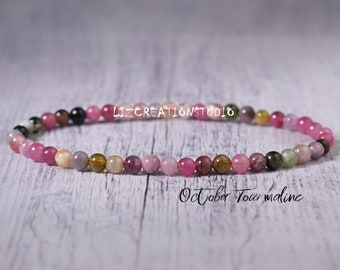 Bracciale di tormalina arcobaleno - Bracciale di perline di pietra naturale - Bracciale Yoga di cristallo curativo - Protezione spirituale Regalo di nascita di ottobre