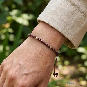 Pulsera minimalista de cristal de granate curativo: pulsera de piedras preciosas naturales delicadas, regalo de piedra natal de enero