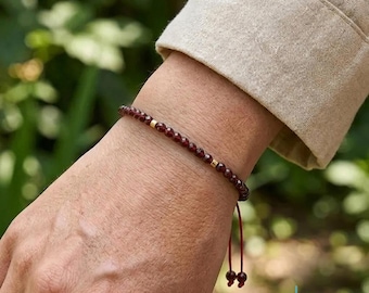 Braccialetto minimalista con cristalli di granato curativi - Braccialetto con pietre preziose naturali delicate, regalo per la pietra portafortuna di gennaio