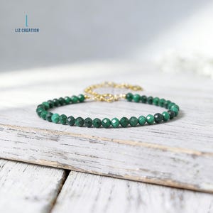 Minimalist Malachite Crystal Bracelet- Natural Gemstone Dainty Bracelet, Stone of Transformation, Protection, Heart Chakra