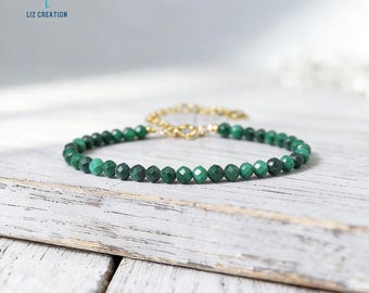 Minimalist Malachite Crystal Bracelet- Natural Gemstone Dainty Bracelet, Stone of Transformation, Protection, Heart Chakra