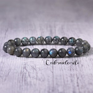 Labradorite Bracelet- Natural Stone Stretch Bracelet- Healing Crystal Yoga Bracelet -Spiritual Protection Chakra Gift