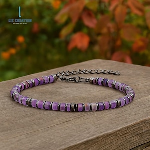 Healing Crystal Men&#39;s Amethyst Minimalist Bracelet -Natural Stone Dainty Bracelet, February Birthstone, Crown Chakra