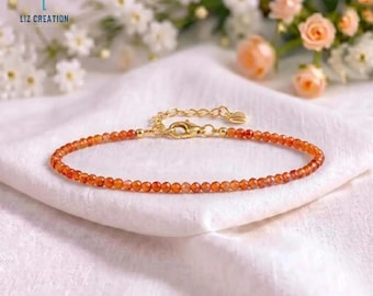 Minimalist Carnelian Crystal Bracelet -Natural Stone Dainty Bracelet- January Birthstone , Sacral Chakra