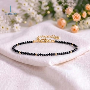 Minimalist Black Tourmaline Crystal Bracelet, Natural Dainty Gemstone Jewelry, Root Chakra, Spiritual Protection