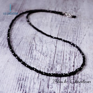 Delicate Obsidian Necklace, Healing Obsidian Crystal Beaded Dainty Choker, Natural Obsidian Stone Minimalist Choker Necklace Gifts for Women