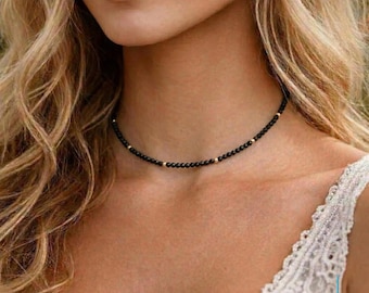 Minimalist Shungite Choker - 2mm Dainty Stone Necklace - EMF Protection Jewelry - Delicate Grounding Gift Her