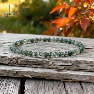 Moss Agate Crystal Bracelet -Natural Gemstone Prosperity Bracelet- Heart Chakra , New Beginnings, Abundance