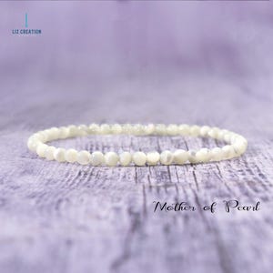 4MM Mother of Pearl Dainty Bracelet- Mother of Pearl Crystal Bracelet-  Natural Gemstone Bracelet  for Women- Solar Plexus Chakra Healing