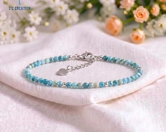 Minimalist Larimar Crystal Healing Bracelet- Natural Gemstone Dainty Bracelet- Stone of Communication, Throat Chakra