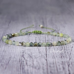 Minimalist Prehnite Bracelet -Natural Prehnite Stone Dainty Bracelet- Delicate Prehnite Crystal Layering Bracelet -Heart Chakra Gift