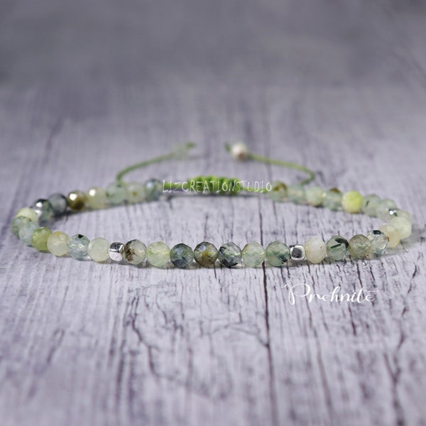 Minimalist Prehnite Bracelet -Natural Stone Dainty Bracelet- Healing Crystal Yoga Bracelet -Delicate Spiritual Protection Gift