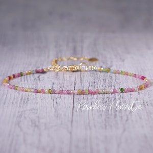 Minimalist Tourmaline Bracelet -Natural Stone Dainty Bracelet-Delicate Crystal Skinny Bracelet -October Birthstone Gift ,Layering,Stacking
