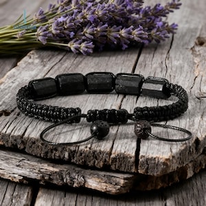 Men's Rough Black Tourmaline Crystal Bracelet, Natural Raw Gemstone Bracelet, Root Chakra Protection Gift image 5