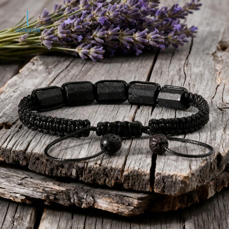 Men's Rough Black Tourmaline Crystal Bracelet, Natural Raw Gemstone Bracelet, Root Chakra Protection Gift image 5