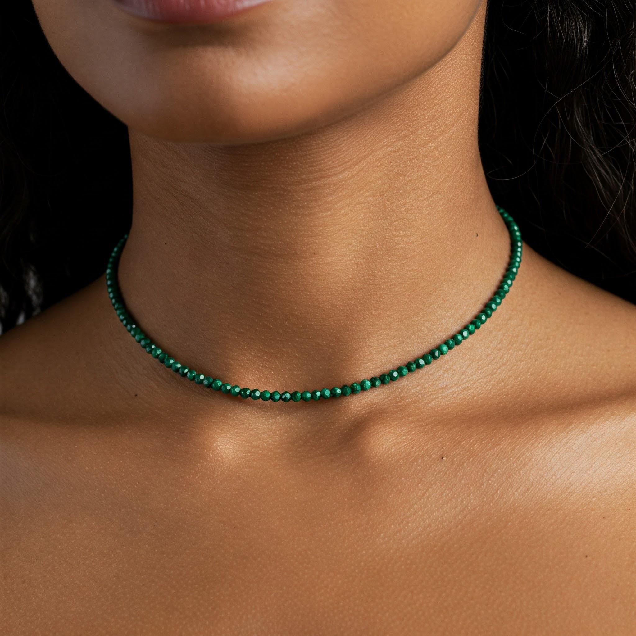 Healing Malachite Choker Necklace, Malachite Crystal Dainty Choker, Natural Malachite Stone Minimalist Choker Necklace,Heart Chakra Healing