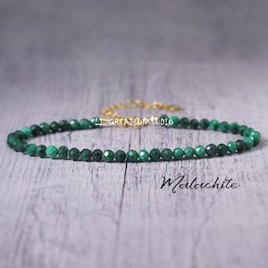 Malachite Minimalist Bracelet -Natural Stone Dainty Bracelet- Healing Crystal Delicate Spiritual Protection April and May Birthstone Gift