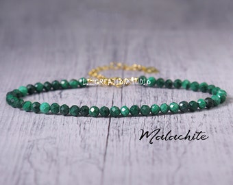 Malachite Minimalist Bracelet -Natural Stone Dainty Bracelet- Healing Crystal Delicate Spiritual Protection April and May Birthstone Gift