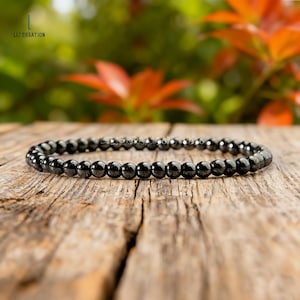 Hematite Crystal Dainty Bracelet -Natural Gemstone Stretch Bracelet- Root Chakra , Grounding, Protection