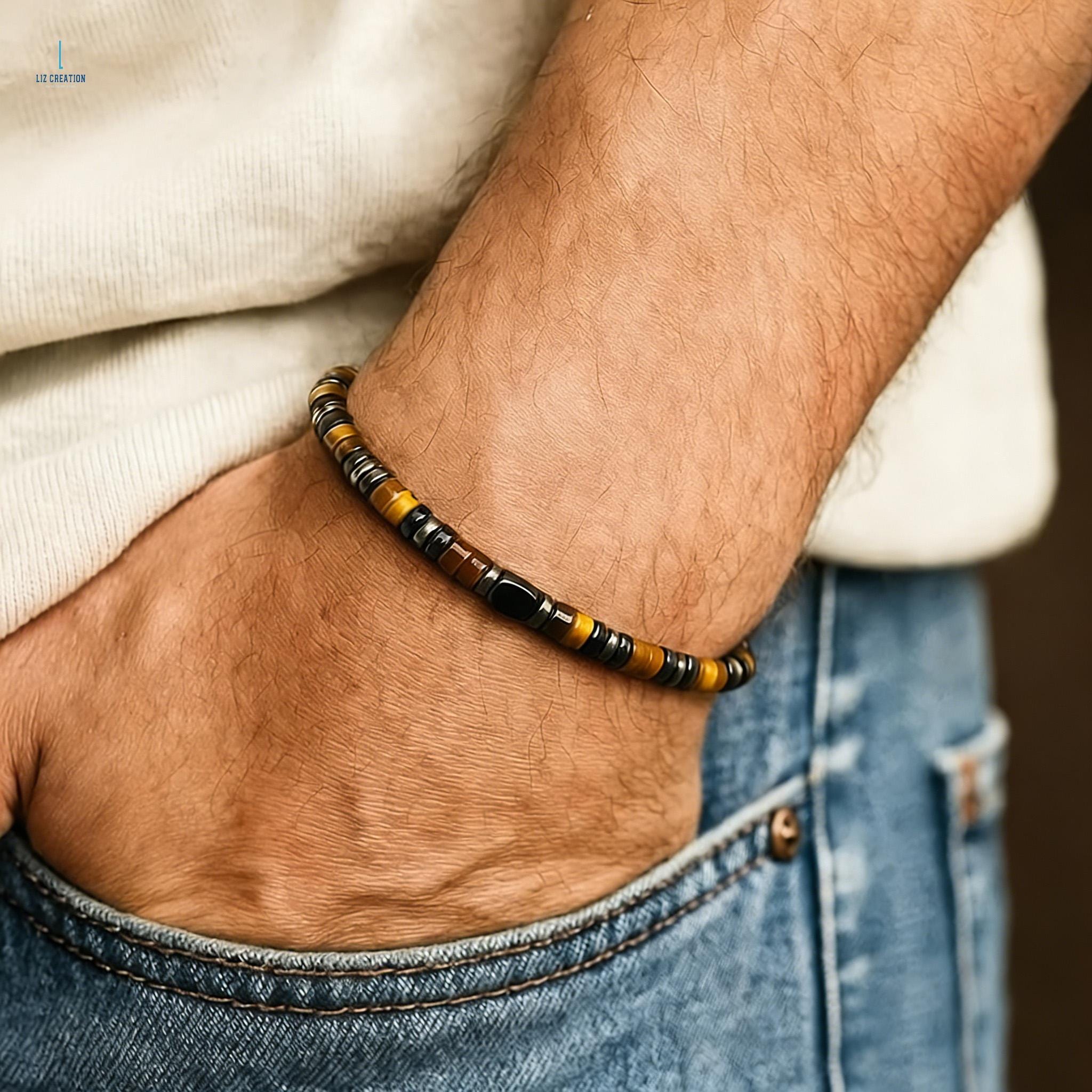 Men's Tiger Eye & Hematite Bracelet: Natural Gemstone Healing
