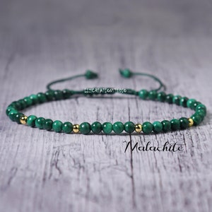 Delicate Malachite Minimalist  Bracelet -Natural Malachite Stone Dainty Bracelet- Malachite Crystal Layering Bracelet - Heart Chakra Gift