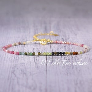 Bracciale minimalista - Bracciale con tormalina arcobaleno - Bracciale delicato in pietra naturale - Bracciale con cristallo di tormalina, regalo con pietra portafortuna di ottobre