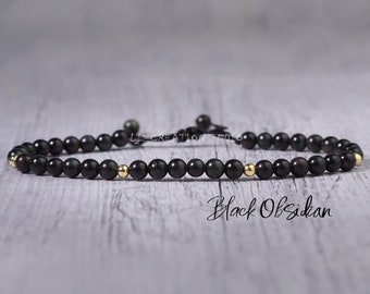 Black Obsidian Minimalist Bracelet -Natural Stone Dainty Bracelet- Healing Crystal Yoga Bracelet-Delicate Spiritual Protection Gift