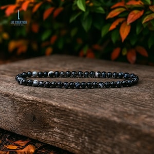 4mm Orca Agate Crystal Bracelet, Natural Gemstone Dainty Bracelet, Throat Chakra, Stone of Inner Truth