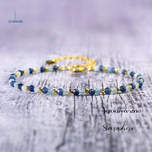 Delicate Aquamarine Sapphire Crystal Dainty Bracelet -Natural Stone Minimalist Bracelet-March Birthstone Gift,Women Blue Friendship Bracelet