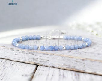 Minimalist Blue Lace Agate Crystal Healing Bracelet- Natural Gemstone Dainty Bracelet, Throat Chakra Gift