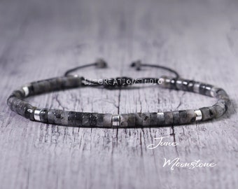Black Moonstone Bracelet- Minimal Bracelet -Natural Stone Dainty Bracelet- Healing Crystal Bracelet-Delicate Spiritual Protection Gift