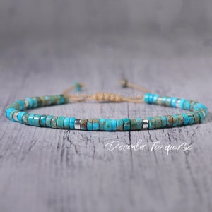 Minimalist Bracelet -Natural Turquoise Stone Dainty Bracelet- Healing Crystal Delicate Spiritual Protection December Birthstone Gift