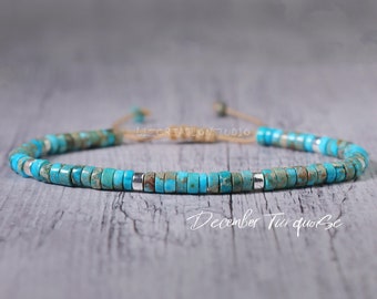 Minimalist Bracelet -Natural Turquoise Stone Dainty Bracelet- Healing Crystal Delicate Spiritual Protection December Birthstone Gift