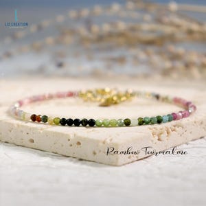 Rainbow Tourmaline Dainty Bracelet, Tourmaline Crystal Bracelet, Natural Tourmaline Gemstone Minimalist Bracelet, Heart Chakra for Women