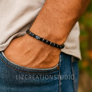 Bracciale da uomo in cristallo di ematite - Bracciale delicato in pietra naturale, regalo di protezione spirituale del chakra della radice