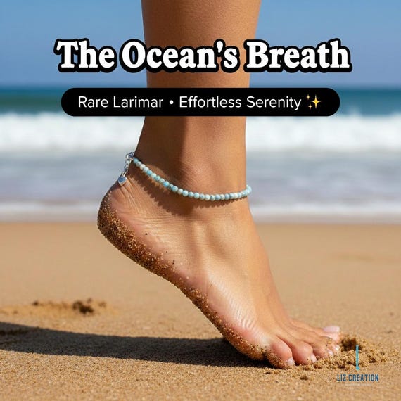 Minimalist Larimar Crystal Anklet -Natural Dainty Gemstone Ankle bracelet- Throat Chakra Foot Jewelry
