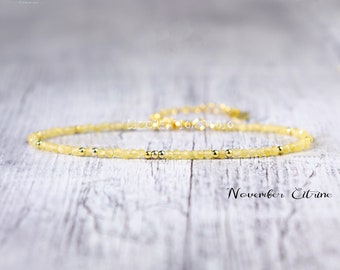 Delicato braccialetto di pietre preziose citrine, braccialetto minimalista di citrino, pietra naturale di novembre, pazienza della pietra portafortuna, prospettiva, regalo delicato