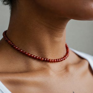 Delicate Carnelian Necklace,  Carnelian Crysta Dainty Choker, Natural Stone Minimalist Choker Necklace ,Heart Chakra Gift for Women