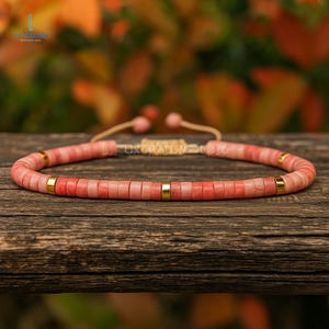Healing Rhodonite Crystal Minimalist Bracelet -Natural Gemstone Dainty Bracelet- Heart Chakra, Stone of Love, Compassion