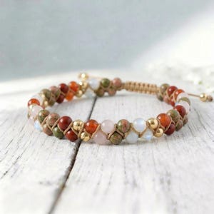 Triple Prosperity Bracelet, Green Aventurine Tiger Eye Smoky Quartz Abundance Jewelry, Success Crystal Gift Fertility