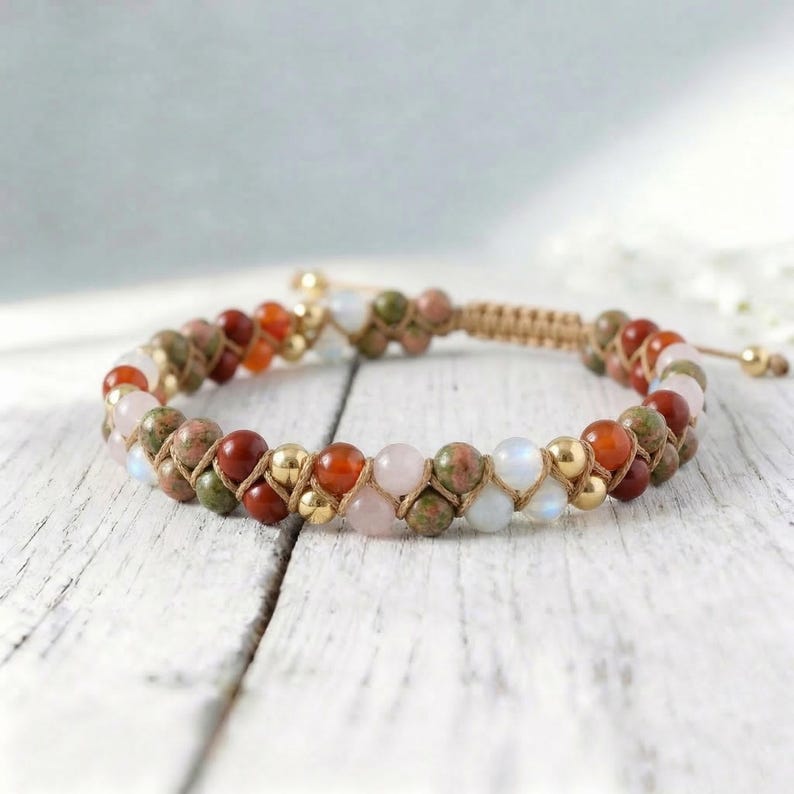 Triple Prosperity Bracelet, Green Aventurine Tiger Eye Smoky Quartz Abundance Jewelry, Success Crystal Gift Fertility