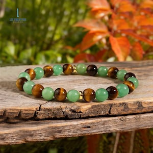 Armband med naturlig grön aventurinsten, helande tigerögakristallarmband, överflöd, välstånd, stapelbart