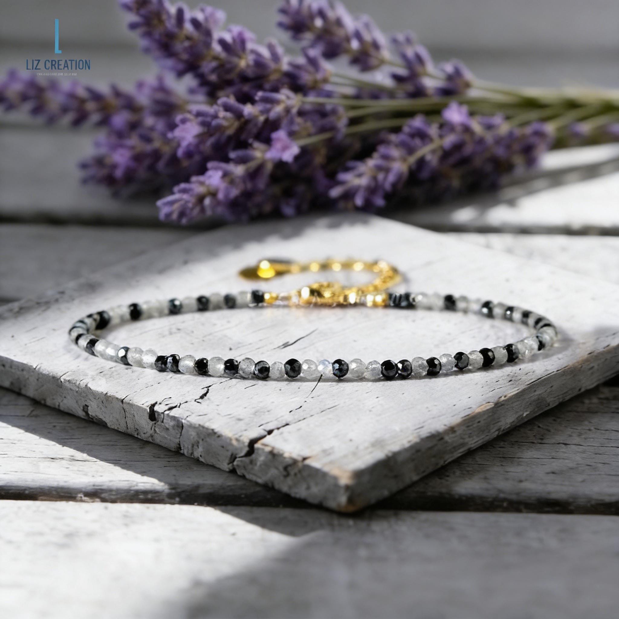 ミニマリストラブラドライトクリスタルブレスレット - 天然ヘマタイト