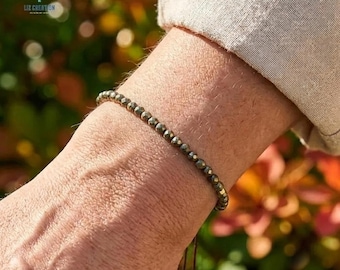Dainty Pyrite Crystal Abundance Bracelet, Natural Minimalist Gemstone Prosperity Bracelet, Solar Plexus Chakra Gift