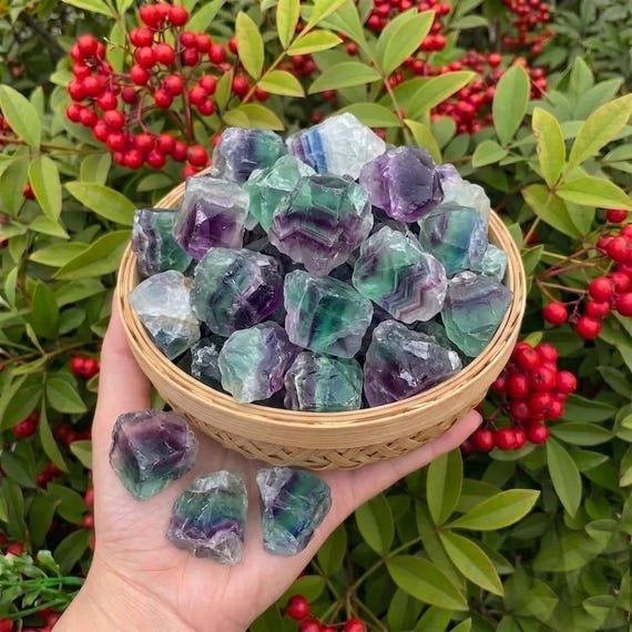Raw Rainbow Fluorite Stone for Tumbling- Natural Rough Pocket Crystal Chunks, Mineral Specimens Energy
