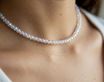 Healing Angel Aura Necklace, Angel Aura Quartz Crystal Dainty Choker, Natural Stone Minimalist Choker Necklace Gift for Women,Throat Chakra