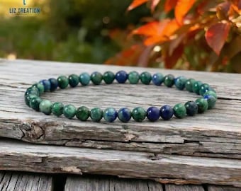 4mm Azurite Malachite Bracelet - Natural Blue Green Stone Dainty Minimalist Stacking Jewelry Gift