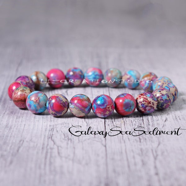 Galaxy Sea Sediment Jasper Beaded Bracelet - Natural Stone Stretch Bracelet- Healing Crystal Yoga Bracelet -Spiritual Protection Gift