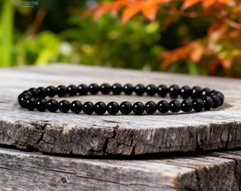4mm Black Tourmaline Bracelet, Natural Gemstone Dainty Bracelet ,Delicate Layering Stacking Gift, Root Chakra