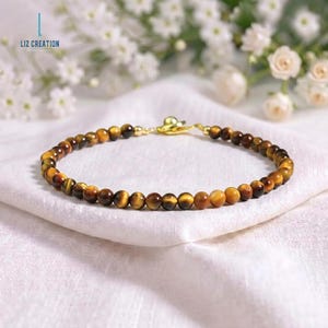 Pulsera minimalista y delicada de cristal ojo de tigre para sanación - Pulsera delicada de piedras preciosas naturales, abundancia, prosperidad